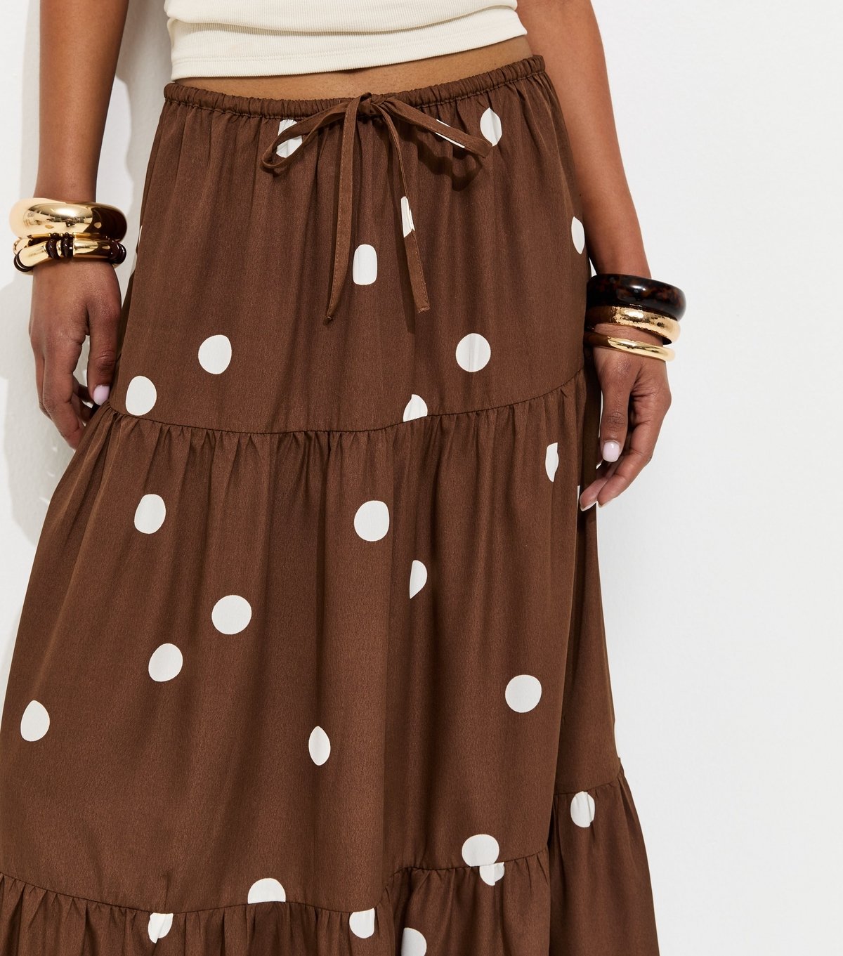 New Look Women's Brown Polka Dot Tiered Midi Skirt New Look - 2
