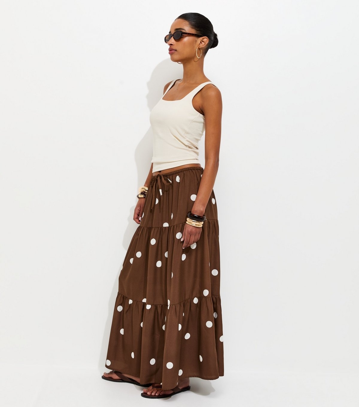 New Look Women's Brown Polka Dot Tiered Midi Skirt New Look - 3