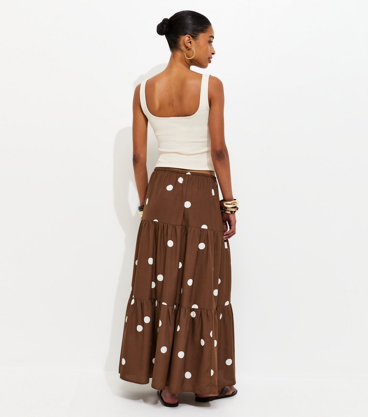 New Look Women's Brown Polka Dot Tiered Midi Skirt New Look - 4