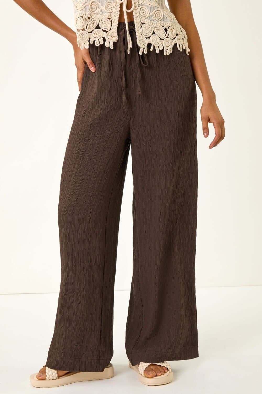 Dusk Dusk Brown Textured Elastic Waist Trousers