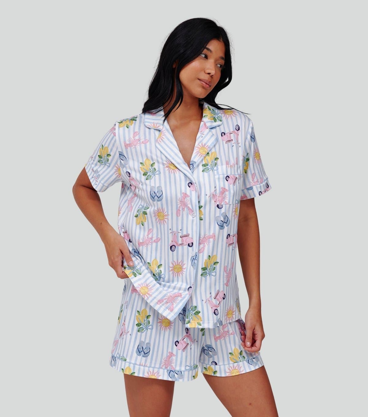 Loungeable Women's Blue Holiday Shirt and Shorts Pyjama Set Loungeable New Look