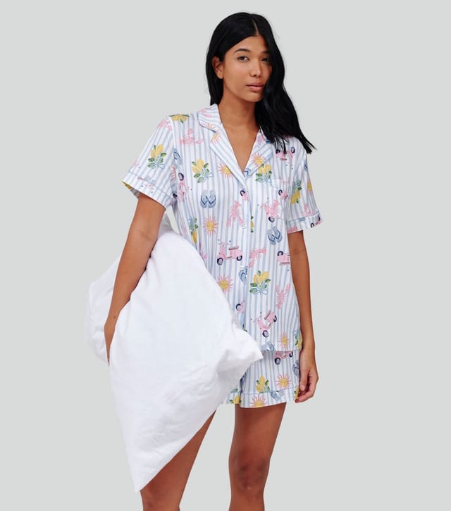 Loungeable Women's Blue Holiday Shirt and Shorts Pyjama Set Loungeable New Look - 2
