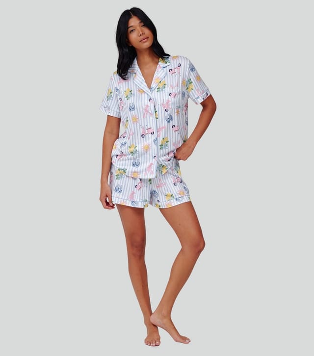 Loungeable Women's Blue Holiday Shirt and Shorts Pyjama Set Loungeable New Look - 3