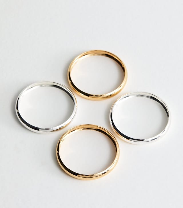 New Look Pack of 4 Silver and Gold Tone Mixed Metal Bangles New Look - 3