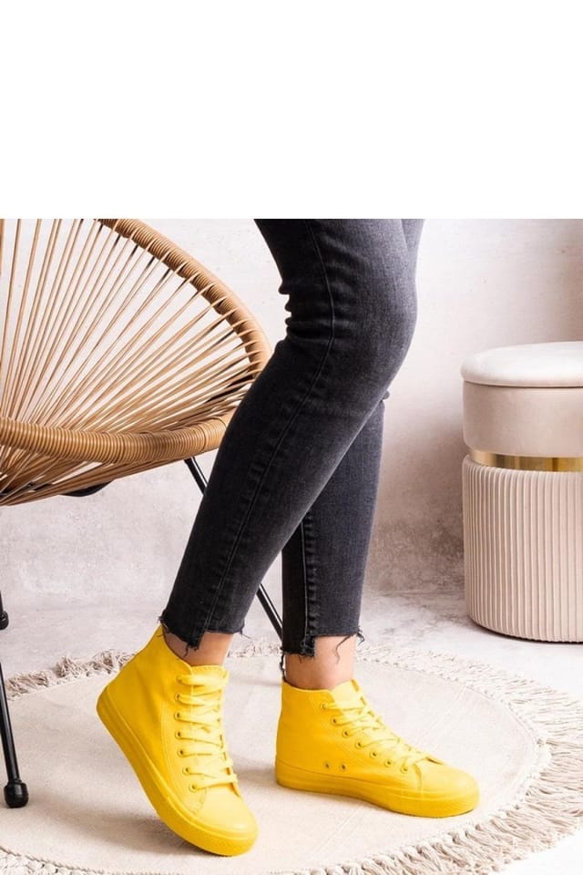 Love Lace Love Lace Women's High Top Fabric Sneakers with Rubber Sole Laced Yellow Street in Mustard - 3