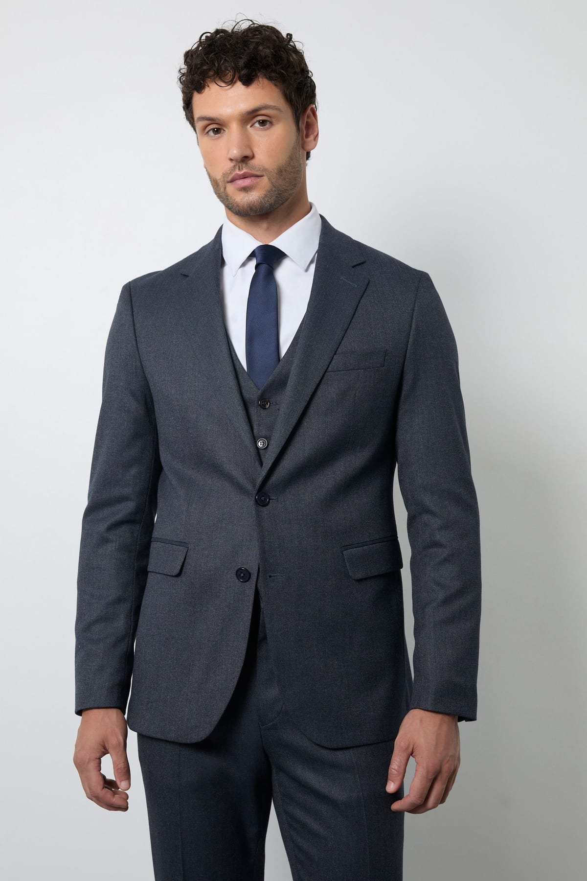 Burton Burton Men's Navy End On End Slim Fit Suit Jacket - 1