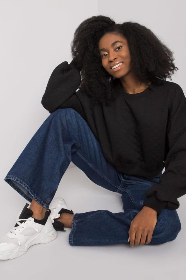 Love Lace Love Lace Women's Quilted Short Long Sleeve Sweatshirt in Black - 2