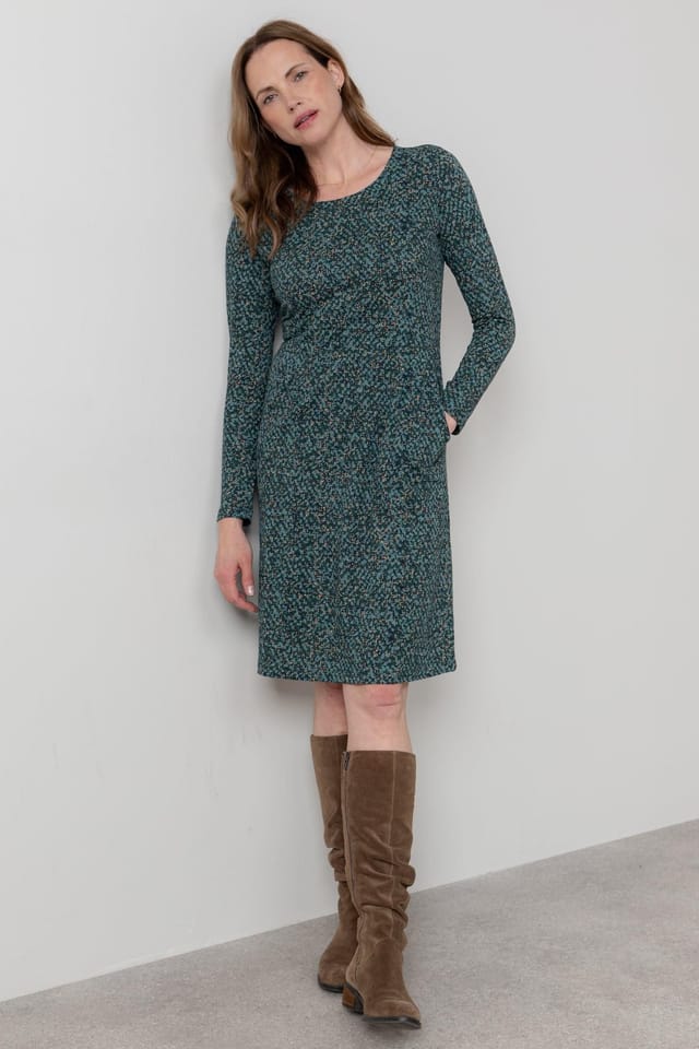 Lily & Me Lily & Me Women's Halmore Cotton Jersey Everyday Dress with Long Sleeves in Green - 3