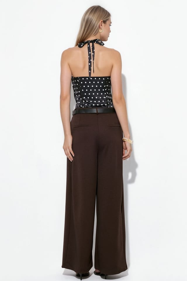 Busem Busem Women's High-Waist Wide-Leg Crepe Trousers With Belt in Brown - 2
