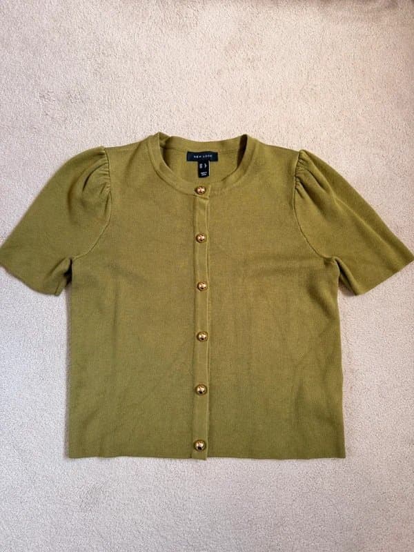 New Look New Look Knitted Short Sleeve Cardigan Khaki/Olive Green