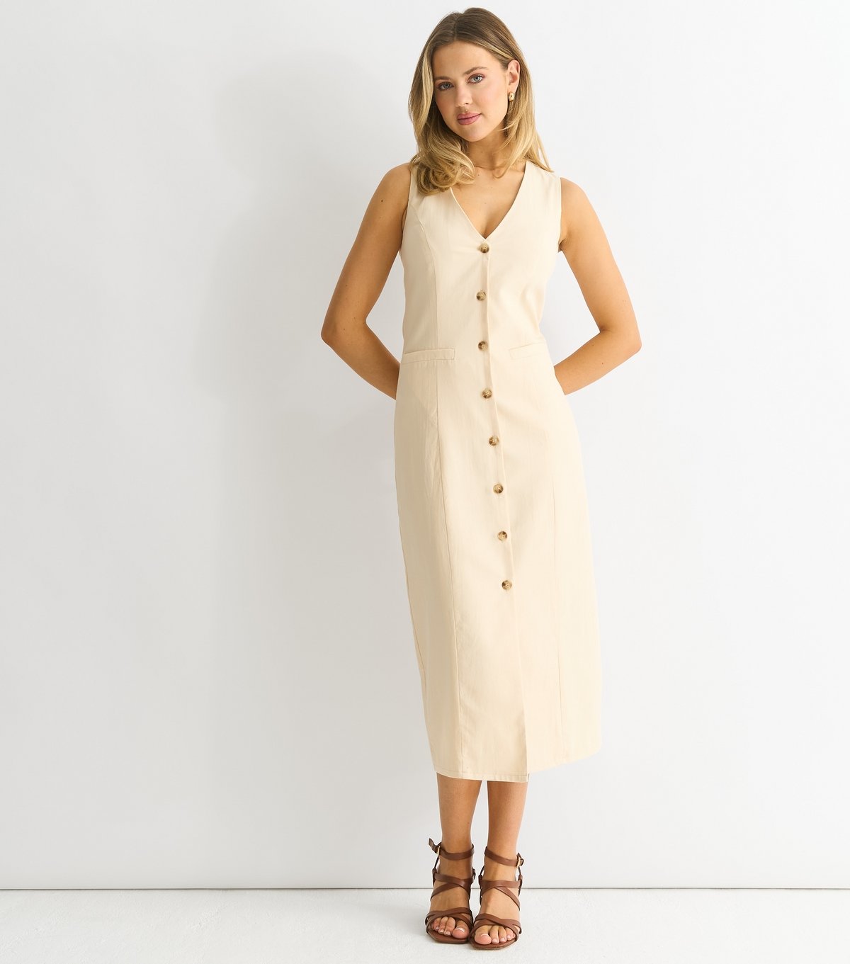 Gini London Women's Stone Button Front Midi Dress Gini London New Look - 3