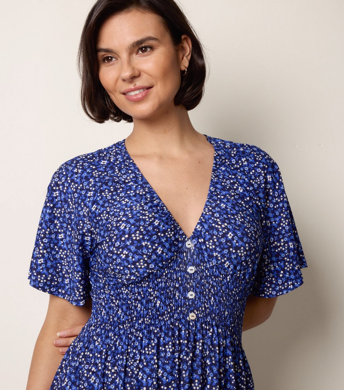 Blue Vanilla Women's Blue Floral Print Button Front Midi Dress Blue Vanilla New Look - 2