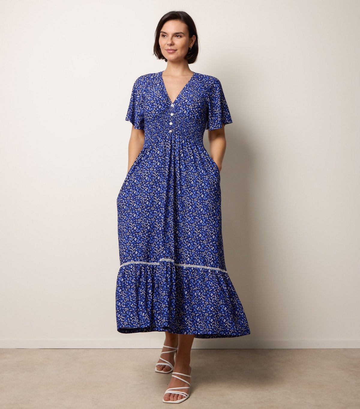 Blue Vanilla Women's Blue Floral Print Button Front Midi Dress Blue Vanilla New Look - 3