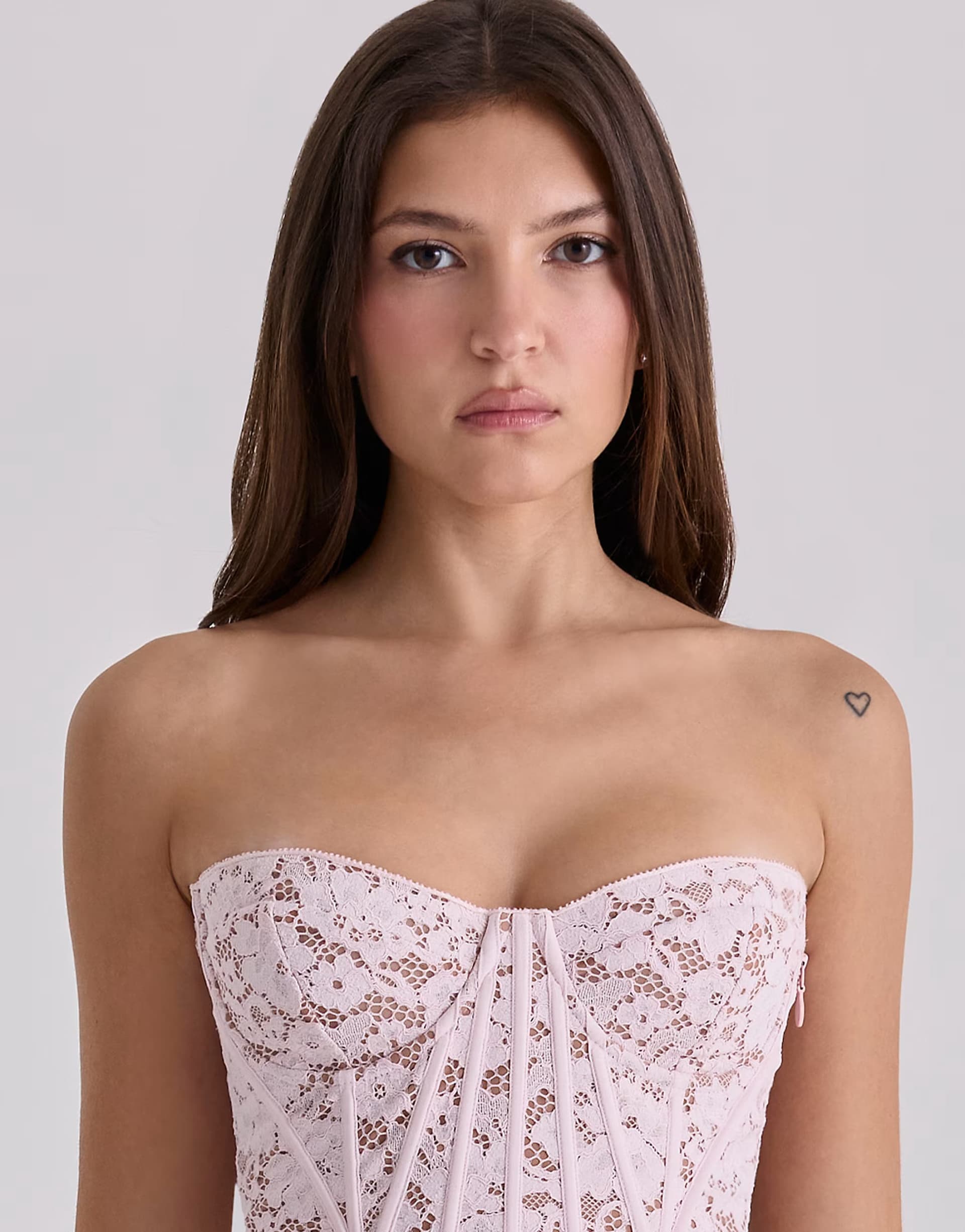 ASOS House of CB Solaine baby pink floral lace boned corset top in baby pink