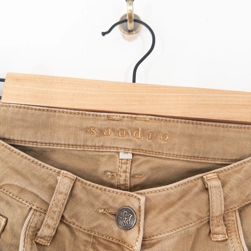 Sandro Sandro Skinny Ankle Zips Jeans Size 38 UK 10 Sand Beige Mid Rise Denim - 1