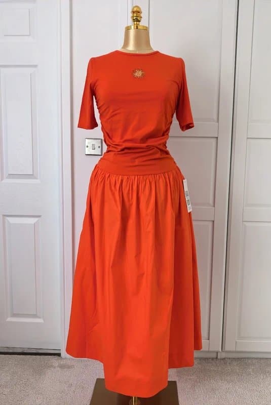 Never Fully Dressed Never Fully Dressed Grace Dress Orange Tomato Red Embroidered Sun UK 12 BNWT