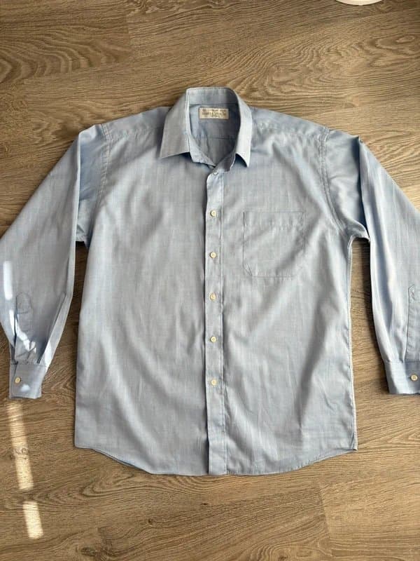 St Michael Vintage Marks & Spencer St Michael Style Blue Cotton Long Sleeve Shirt 15.5” 39-40cm Smart Formal