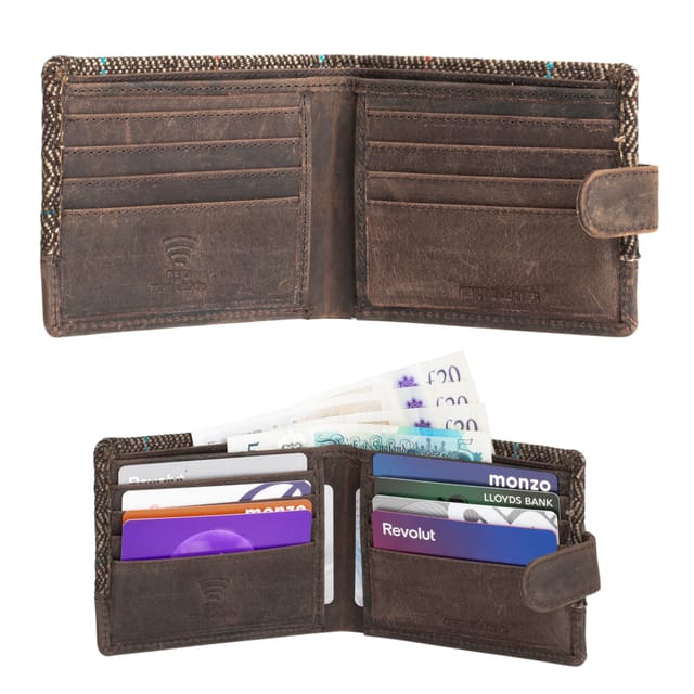 Woodland Leathers Woodland Leathers Men's Men's RFID Genuine Leather & Tweed Wallet, Slim Bifold Card Holder in Brown - 3