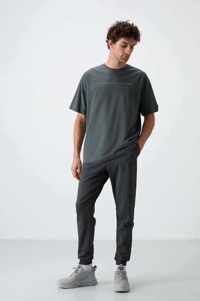 Tommy Life Tommy Life Men's Oversized Crew Neck Printed T-Shirt in Dark Green - 3