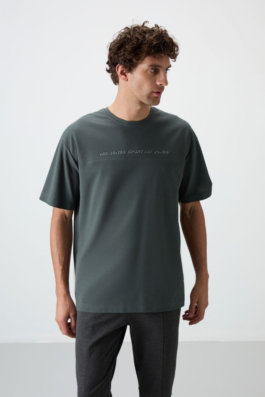 Tommy Life Tommy Life Men's Oversized Crew Neck Printed T-Shirt in Dark Green - 4