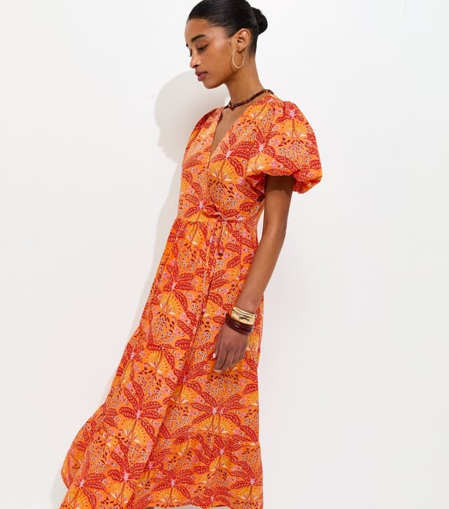 New Look Women's Orange Crepe Tropical Pattern Wrap Midi Dress New Look - 3