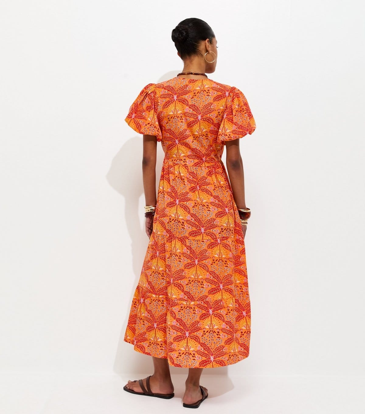 New Look Women's Orange Crepe Tropical Pattern Wrap Midi Dress New Look - 4