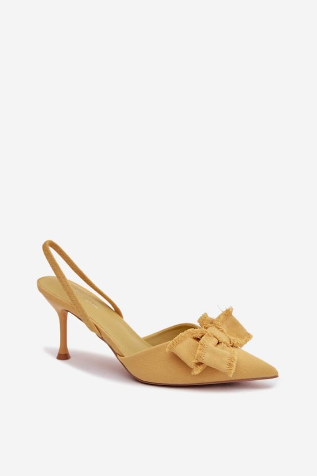 Love Lace Love Lace Women's Textile Stiletto Heel Sandals with Front Bow Pointed Toe in Yellow - 2