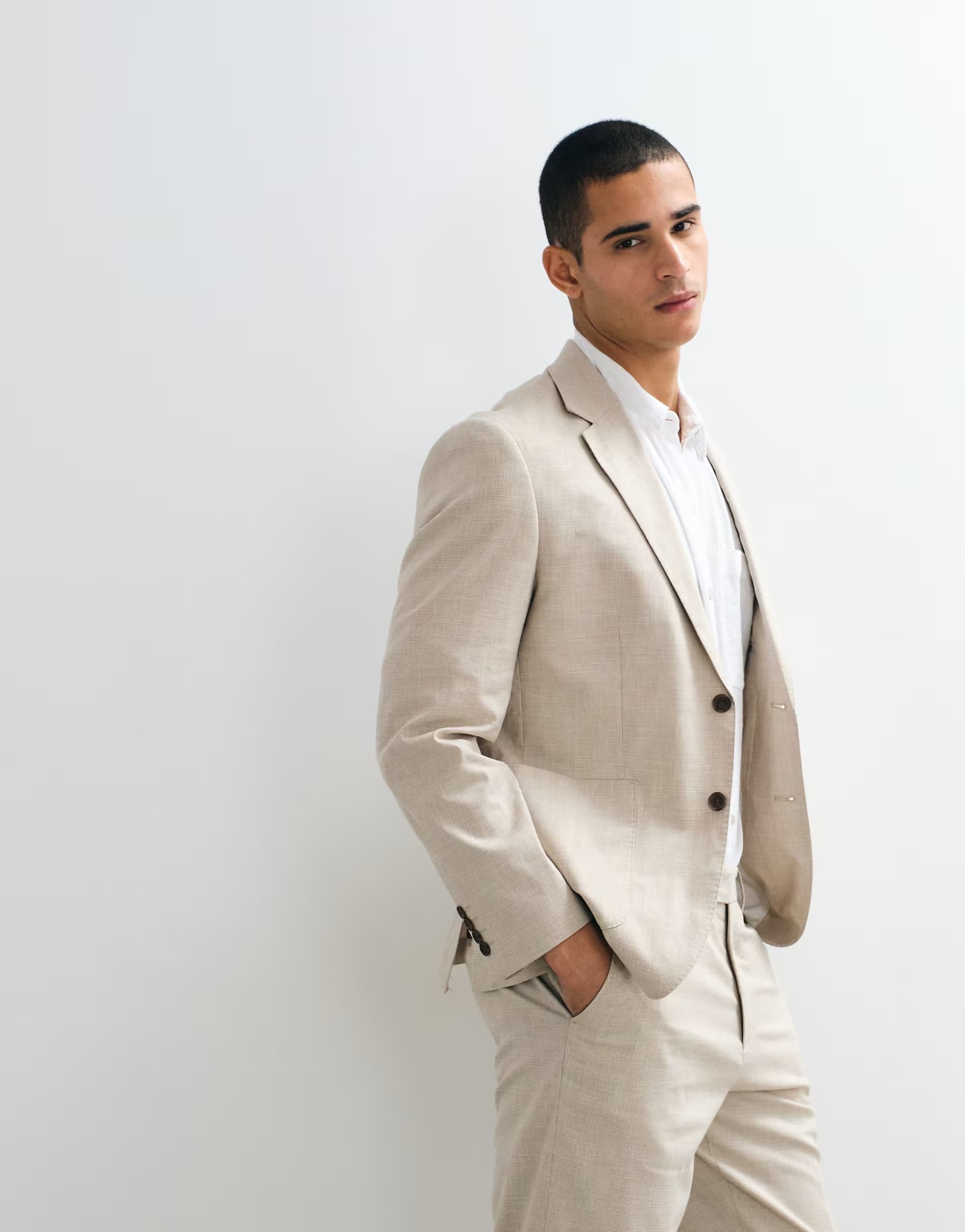 ASOS Selected co-ord linen blend regular suit jacket in beige
