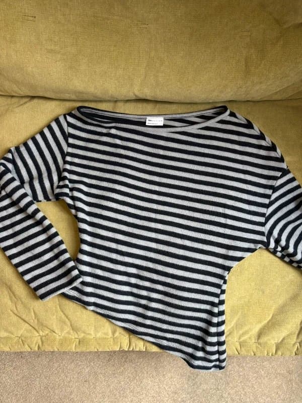 ASOS ASOS super soft touch off shoulder corset waist long sleeve top in stripe blue