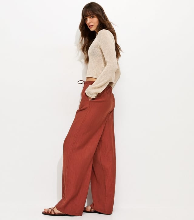 New Look Women's Tall Rust Crinkle Texture Wide Leg Trousers New Look - 3