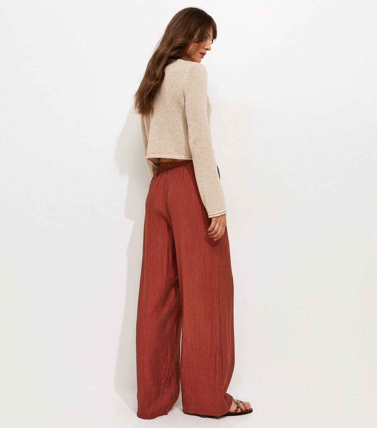 New Look Women's Tall Rust Crinkle Texture Wide Leg Trousers New Look - 4