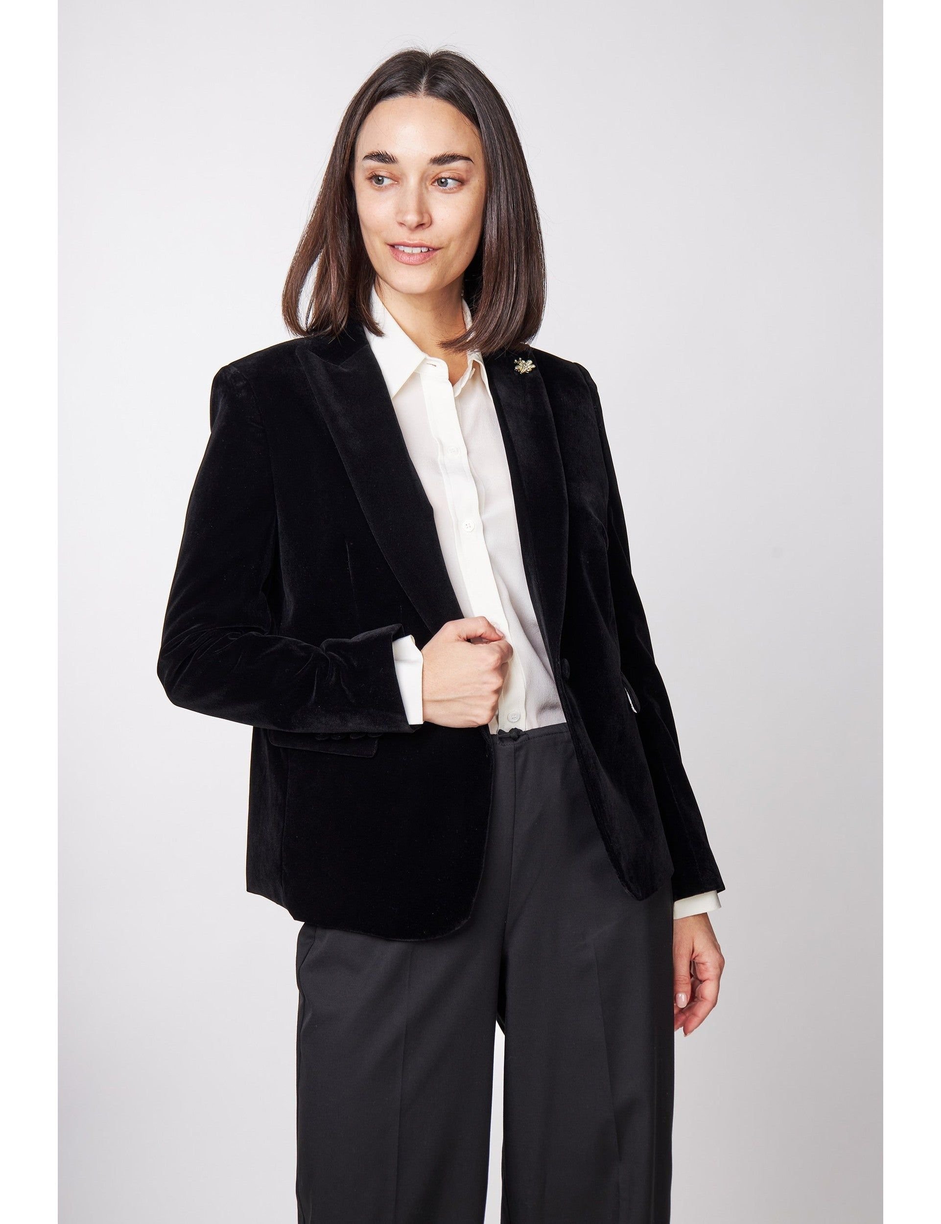 XPOSED XPOSED Women's Stella Velvet Blazer - Tailored Elegance in Black - 1