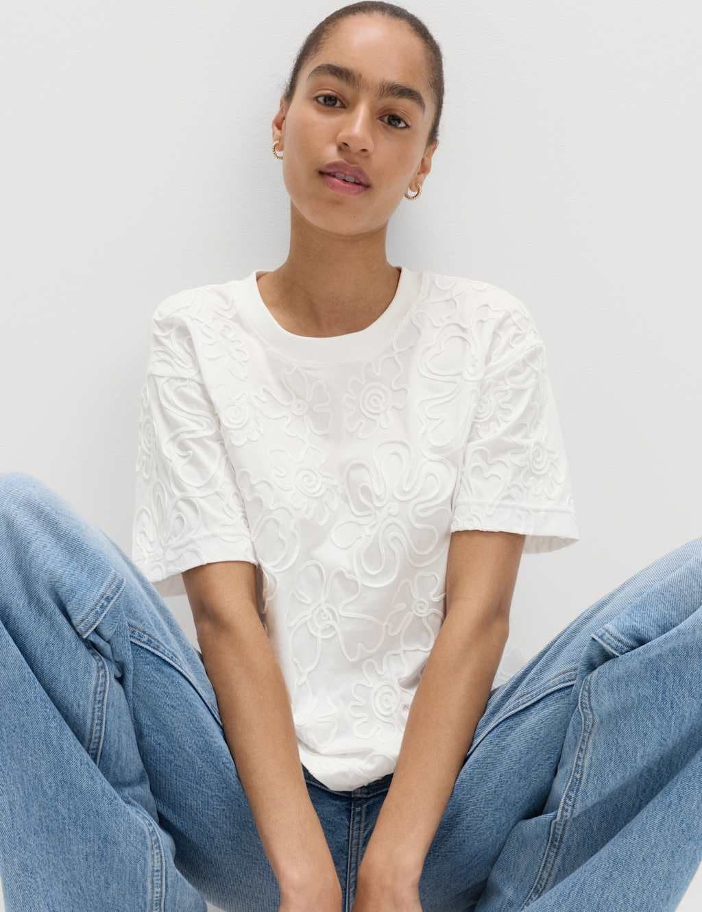 Marks & Spencer M&S Soft White Appliqué Cotton T-Shirt