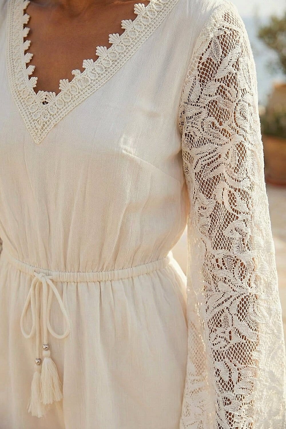 Dusk Dusk Women's Crochet Sleeve Playsuit in Ivory - 4