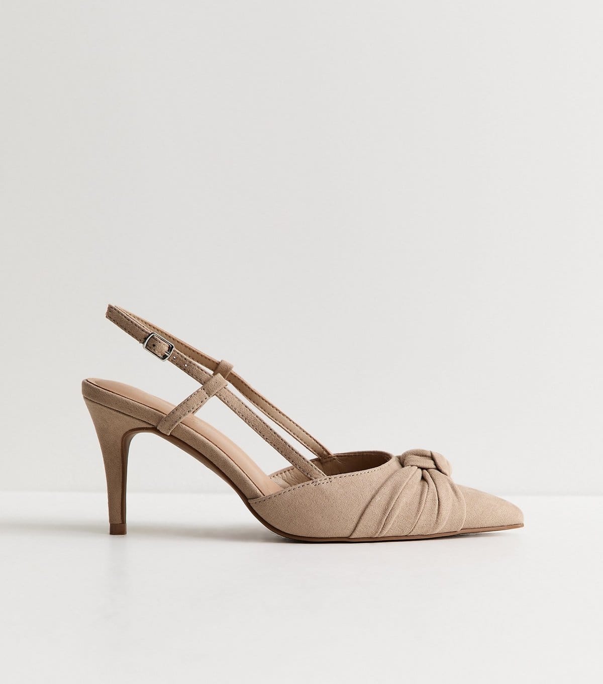 New Look Women's Wide Fit Light Brown Faux Suede Knotted Slingback Court Shoes Vegan New Look - 4
