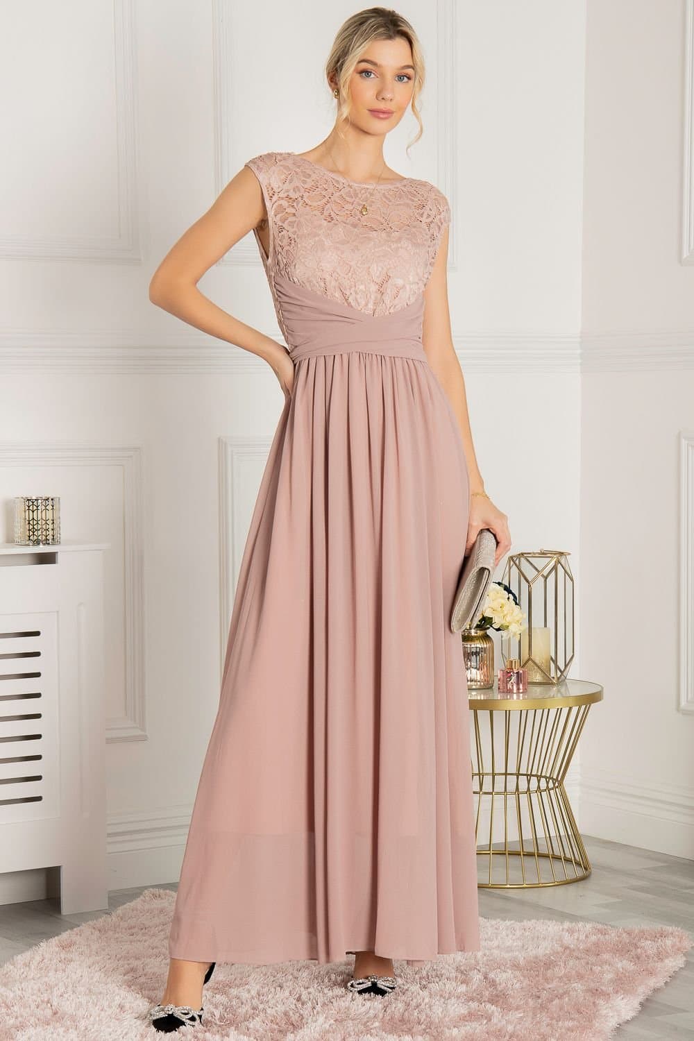 Jolie Moi Jolie Moi Women's Lace Bodice Maxi Prom Dress in Mauve