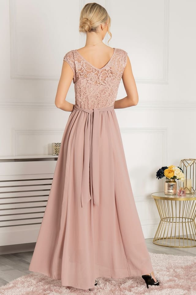 Jolie Moi Jolie Moi Women's Lace Bodice Maxi Prom Dress in Mauve - 2