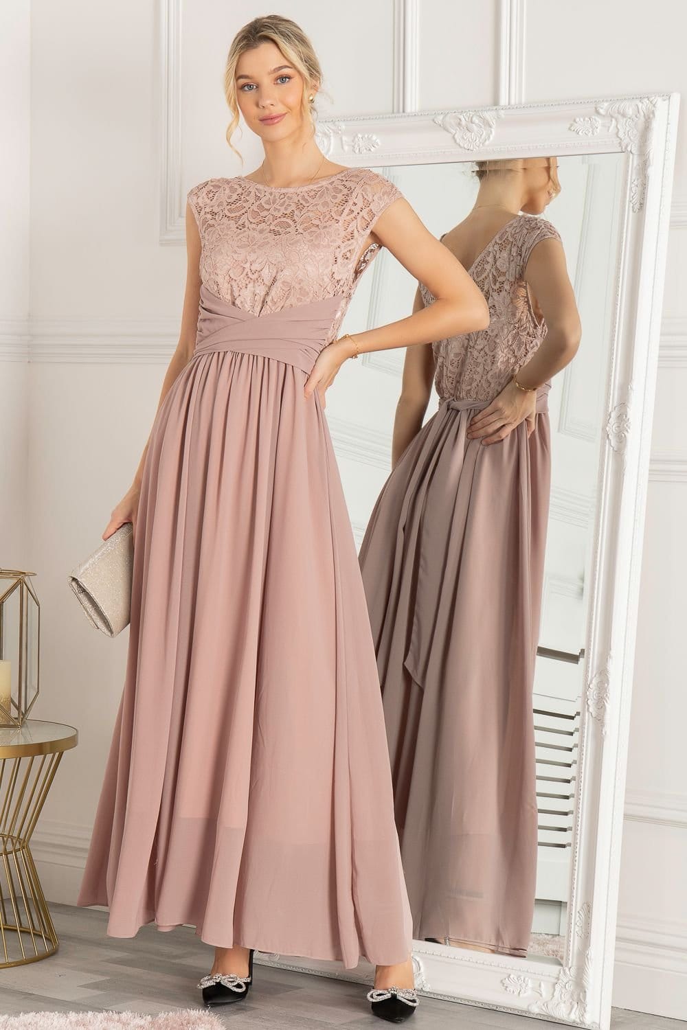 Jolie Moi Jolie Moi Women's Lace Bodice Maxi Prom Dress in Mauve - 4