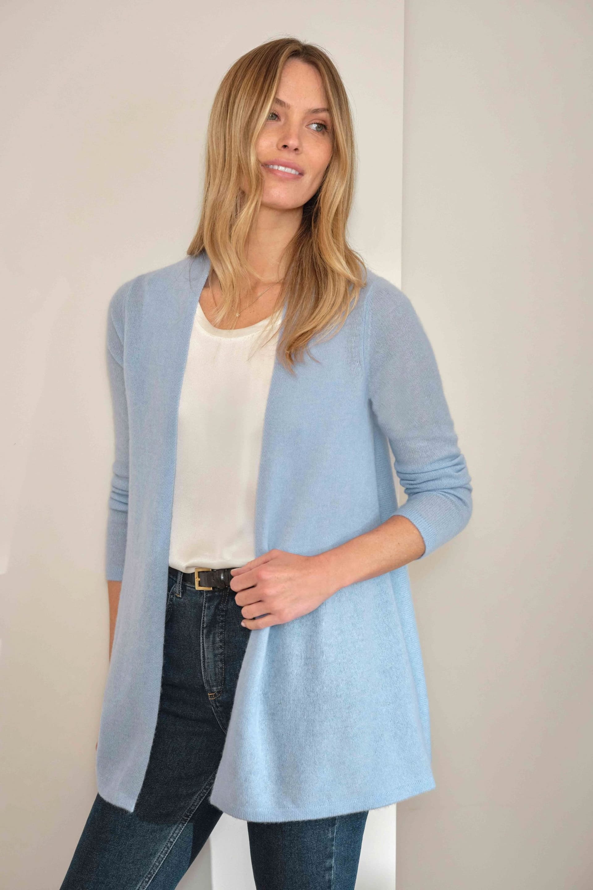 Pure Collection Pure Collection Light Blue Cashmere Swing Cardigan