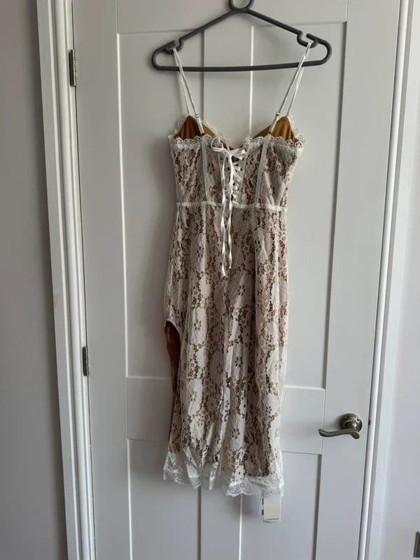 Commense Cream Lace Corset Dress with Spaghetti Straps