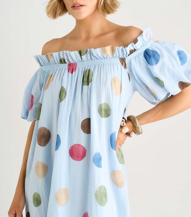Gini London Women's Blue Polka Dot Puff Sleeve Maxi Dress Gini London New Look - 2