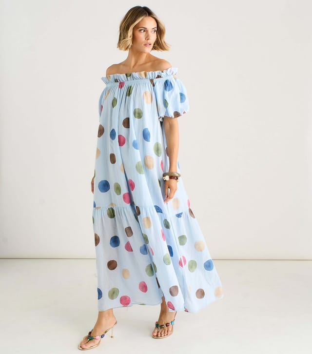 Gini London Women's Blue Polka Dot Puff Sleeve Maxi Dress Gini London New Look - 3