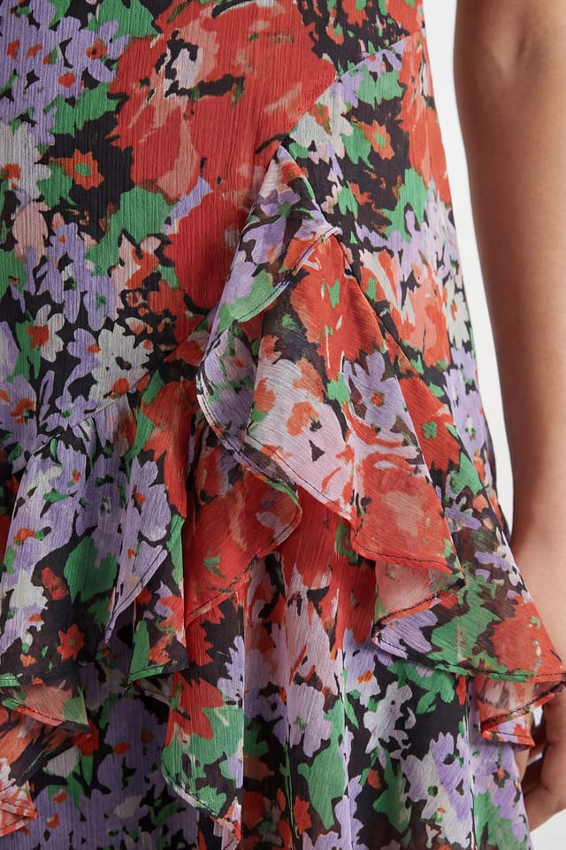 Warehouse Warehouse Women's Petite Flutter Sleeve Floral Print Frill Detail Maxi Dress - 2