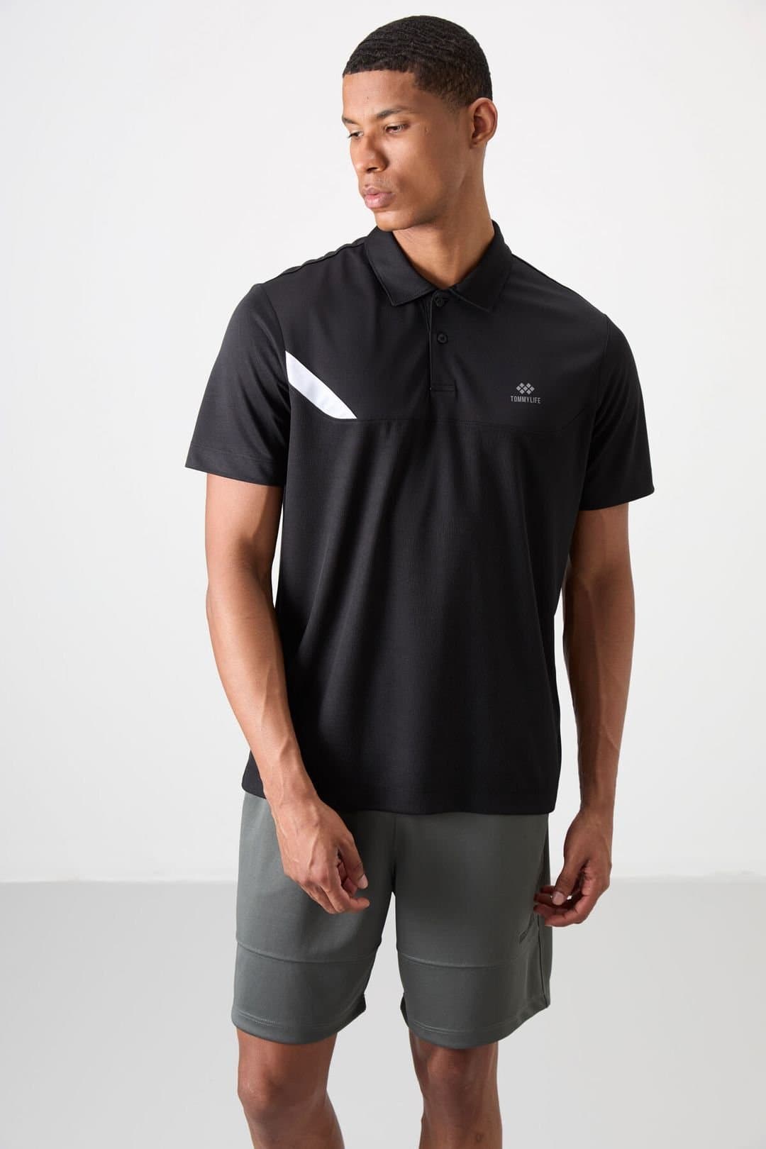 Tommy Life Tommy Life Men's Polo Collar Short Sleeve T-Shirt in Black
