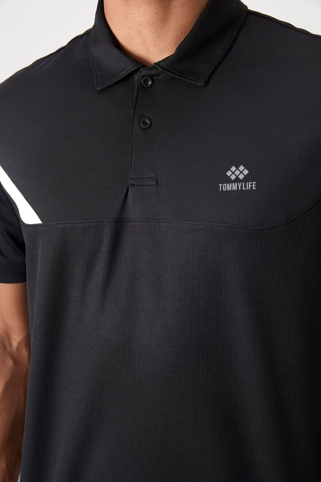 Tommy Life Tommy Life Men's Polo Collar Short Sleeve T-Shirt in Black - 3