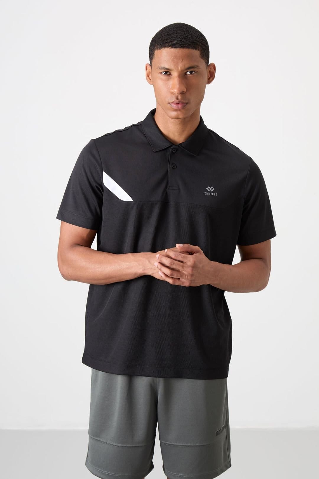 Tommy Life Tommy Life Men's Polo Collar Short Sleeve T-Shirt in Black - 4