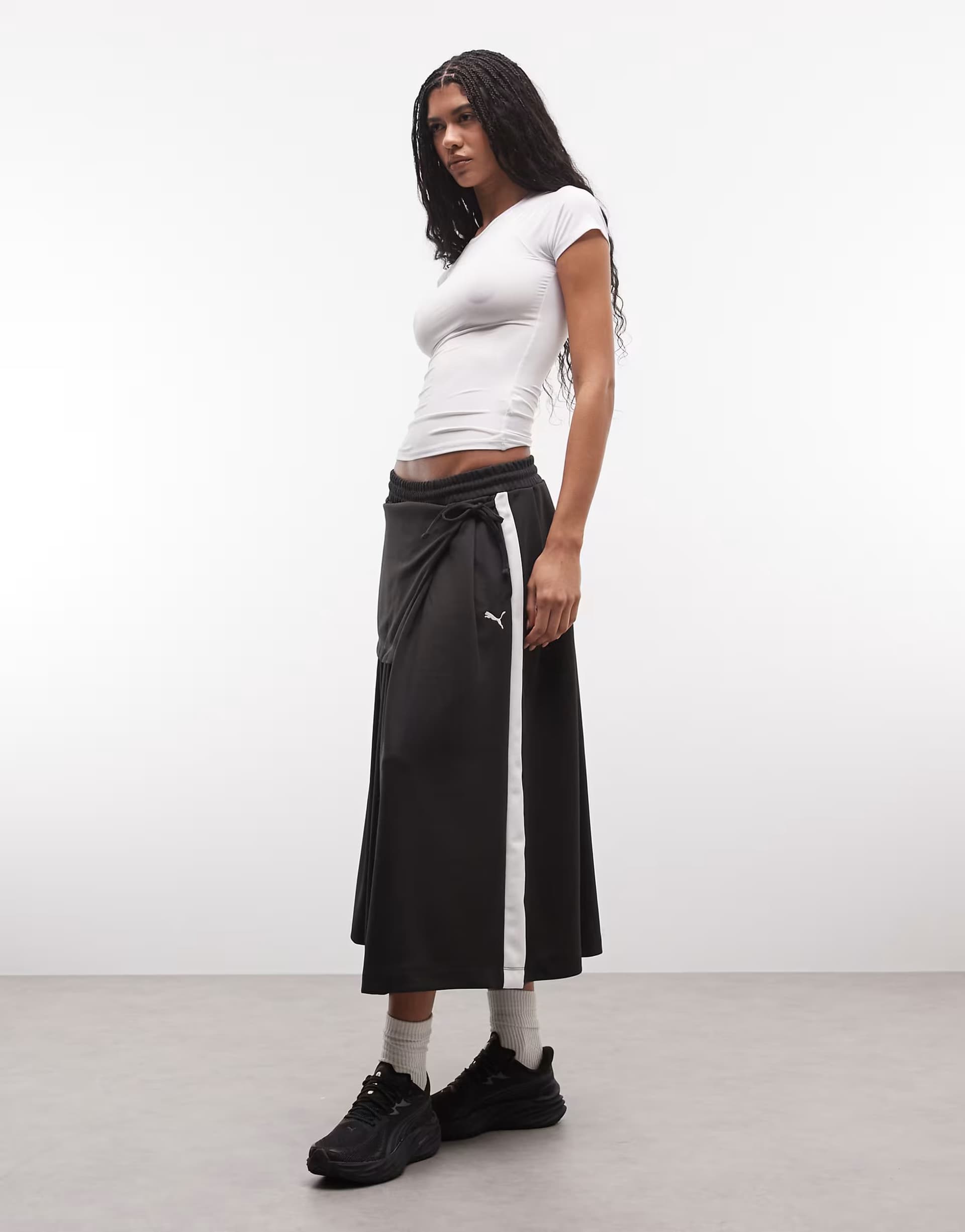 ASOS Puma T7 midi pleated skirt in black