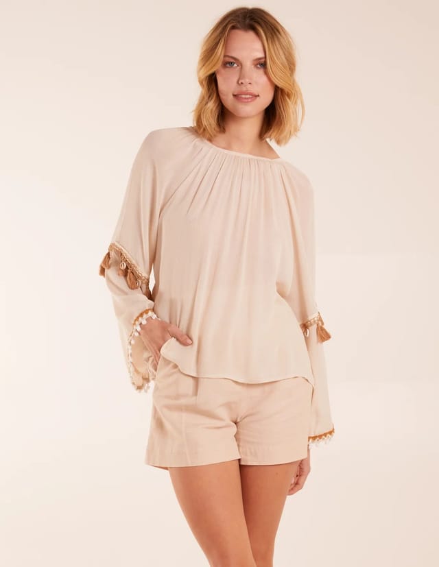 Blue Vanilla Tassel Wide Sleeve Blouse - 3