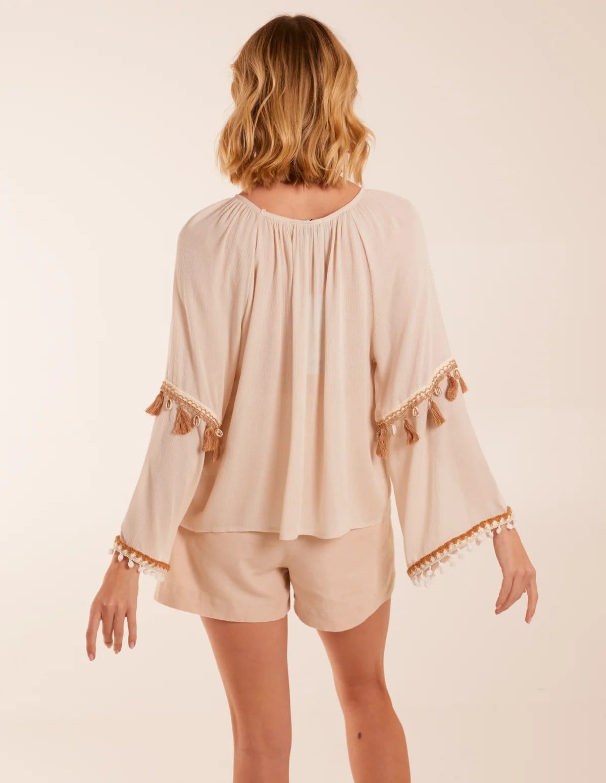 Blue Vanilla Tassel Wide Sleeve Blouse - 4