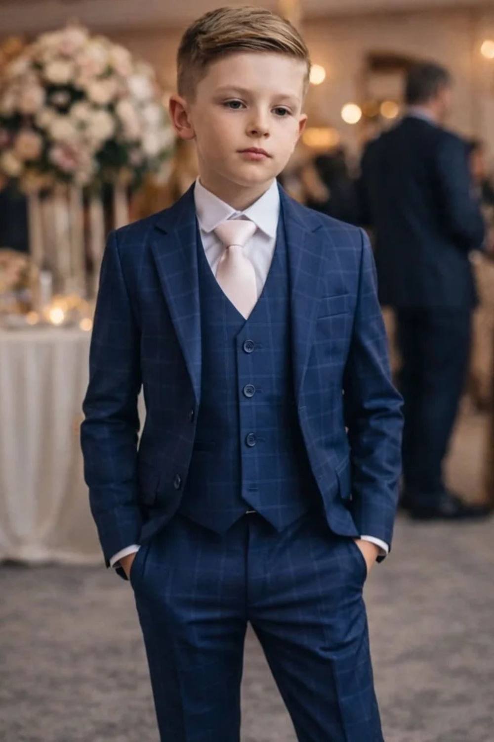 Vivaki Vivaki Men's 5 Piece Navy Check Suit - 1